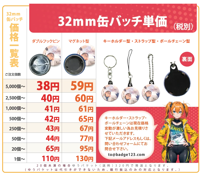 缶バッチ価格表32mm